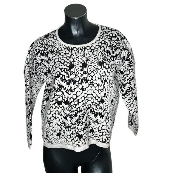 FRENCH CONNECTION Textured Long Sleeve Sweater Black White Women's S - Picture 3 of 12